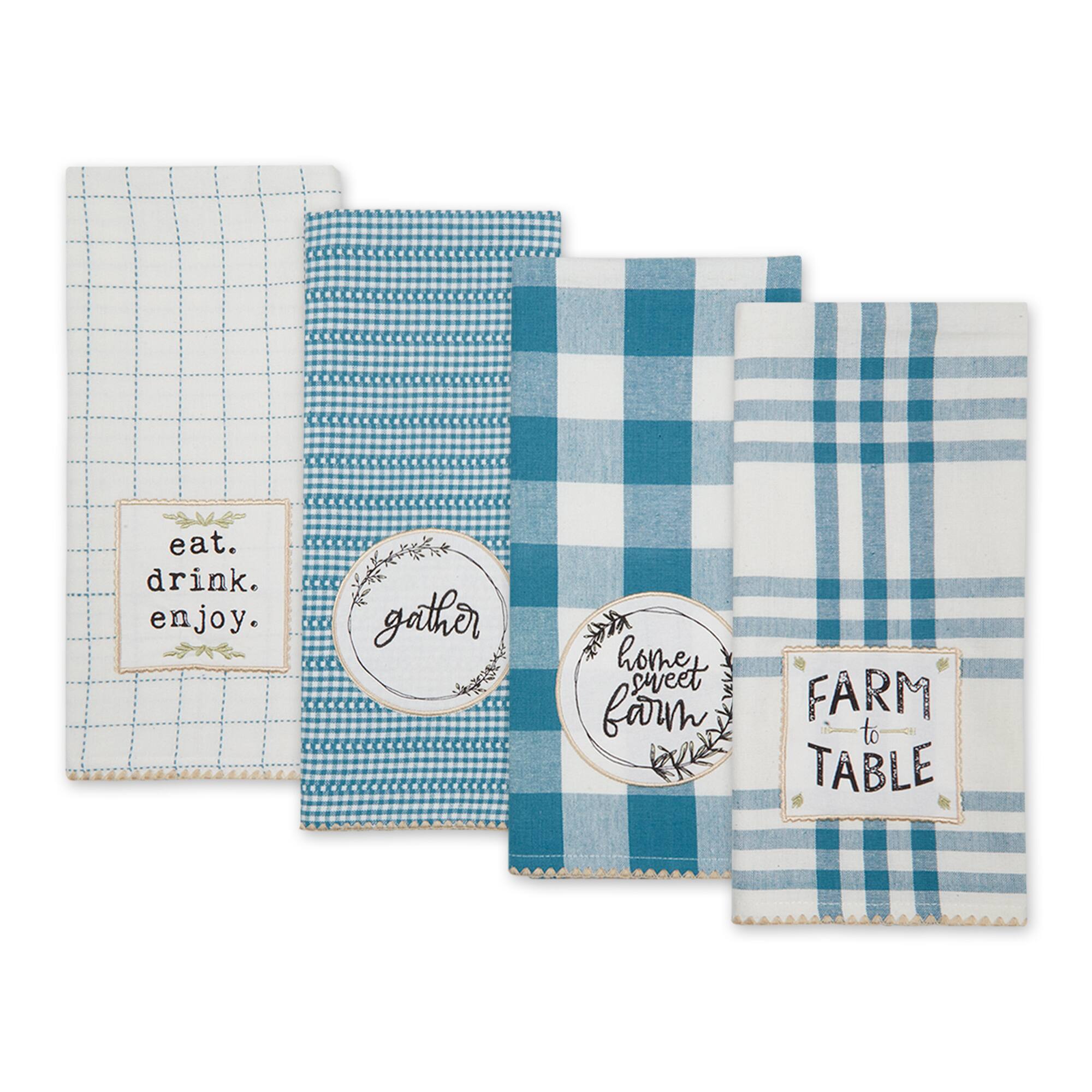 Storm Blue Farm To Table Embellished Dishtowel (Set of 4)
